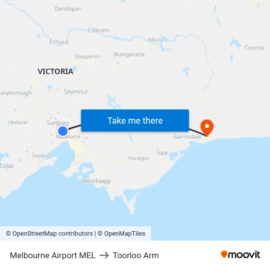 Melbourne Airport MEL to Toorloo Arm map