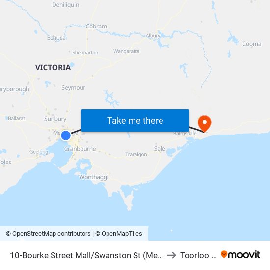 10-Bourke Street Mall/Swanston St (Melbourne City) to Toorloo Arm map