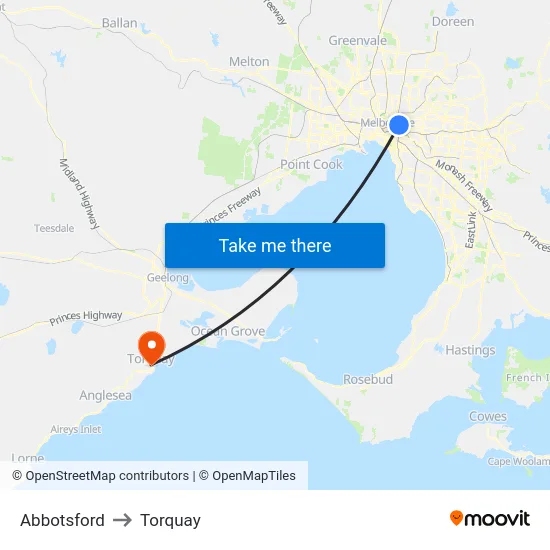 Abbotsford to Torquay map