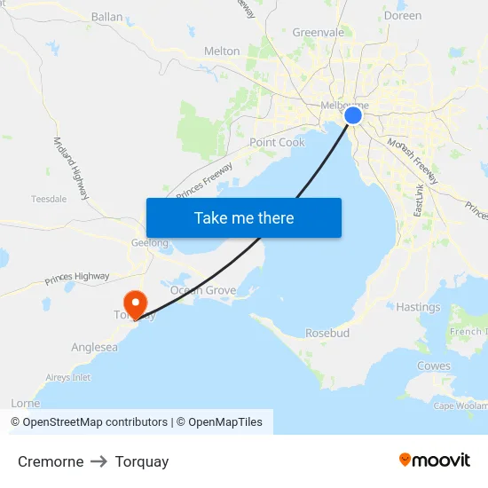 Cremorne to Torquay map