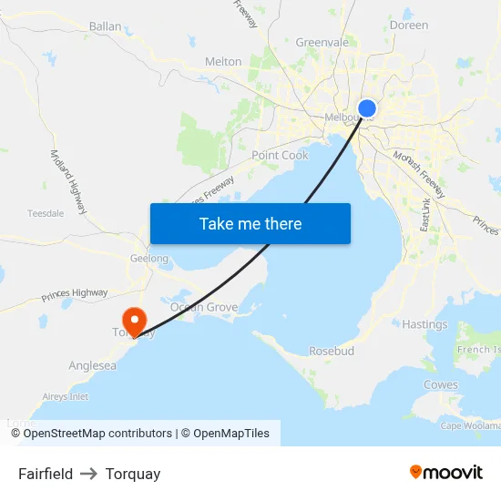 Fairfield to Torquay map
