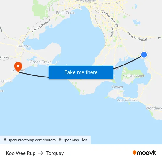 Koo Wee Rup to Torquay map