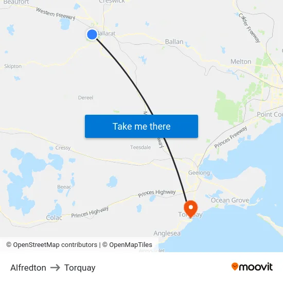 Alfredton to Torquay map