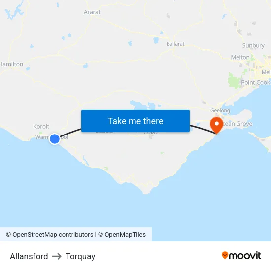 Allansford to Torquay map