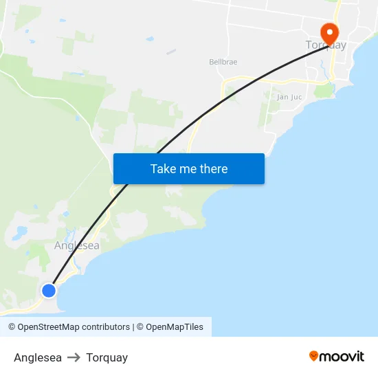 Anglesea to Torquay map