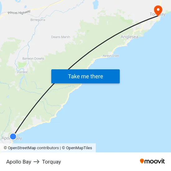 Apollo Bay to Torquay map