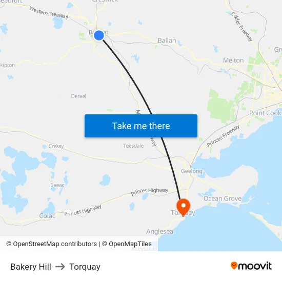 Bakery Hill to Torquay map