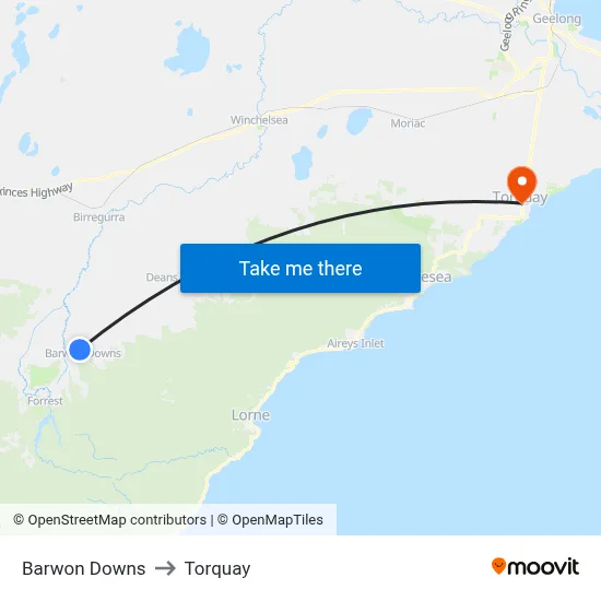 Barwon Downs to Torquay map