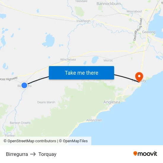 Birregurra to Torquay map