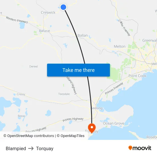 Blampied to Torquay map