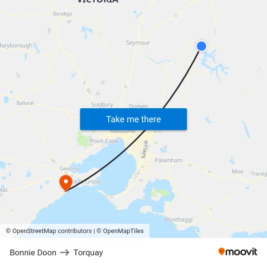 Bonnie Doon to Torquay map