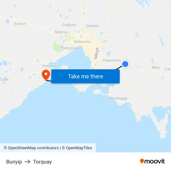 Bunyip to Torquay map