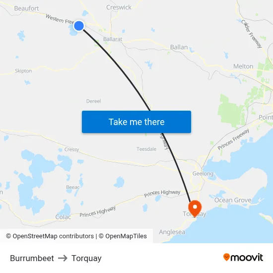 Burrumbeet to Torquay map
