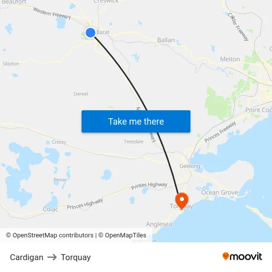 Cardigan to Torquay map
