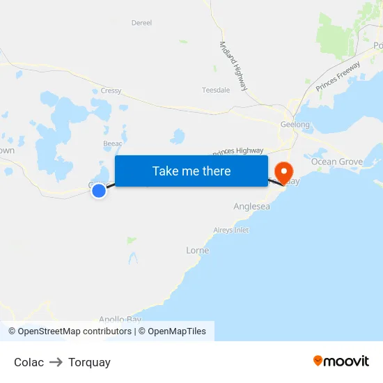 Colac to Torquay map