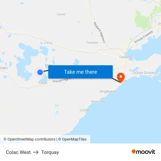 Colac West to Torquay map