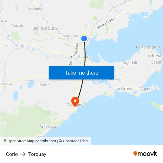 Corio to Torquay map