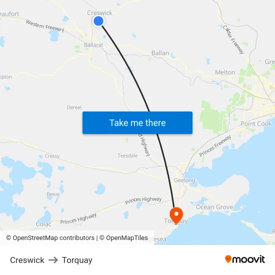 Creswick to Torquay map