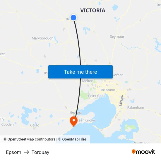 Epsom to Torquay map