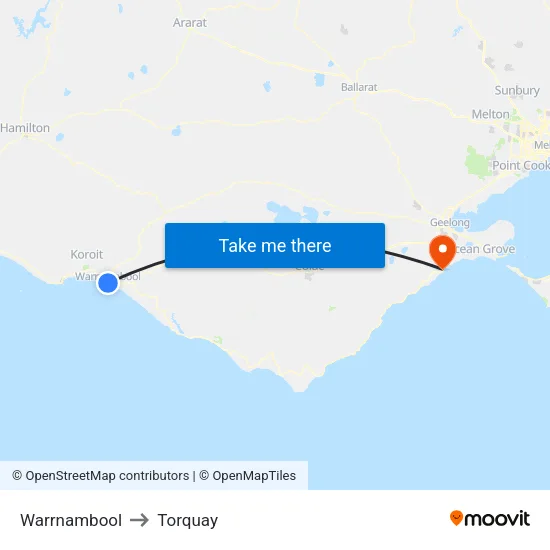 Warrnambool to Torquay map