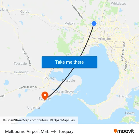 Melbourne Airport MEL to Torquay map