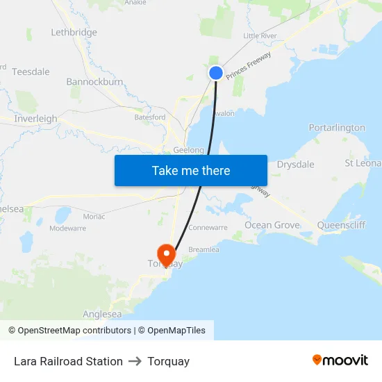 Lara Railroad Station to Torquay map