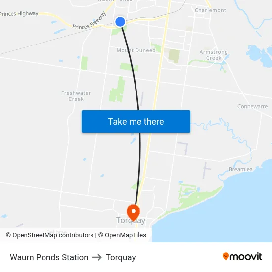 Waurn Ponds Station to Torquay map