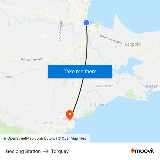 Geelong Station to Torquay map