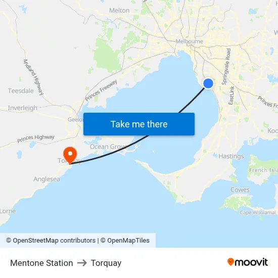Mentone Station to Torquay map
