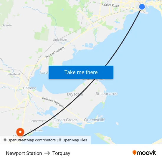 Newport Station to Torquay map