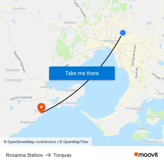Rosanna Station to Torquay map