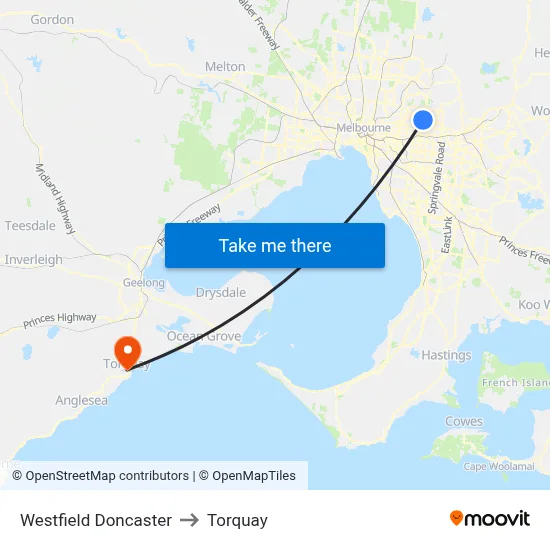 Westfield Doncaster to Torquay map