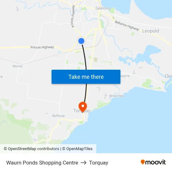 Waurn Ponds Shopping Centre to Torquay map