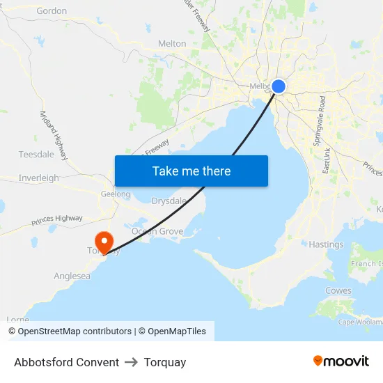 Abbotsford Convent to Torquay map