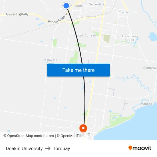 Deakin University to Torquay map