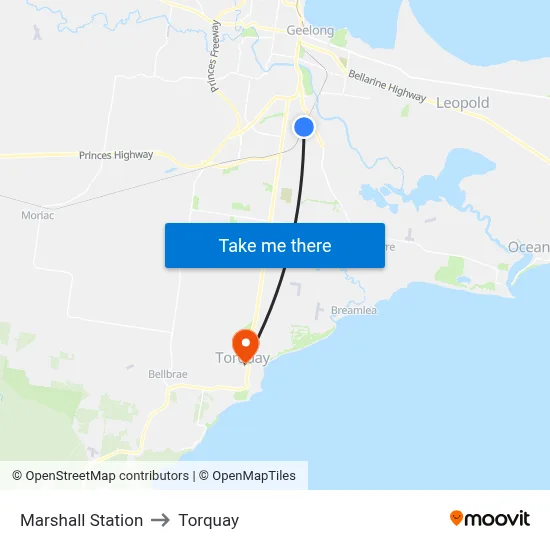 Marshall Station to Torquay map