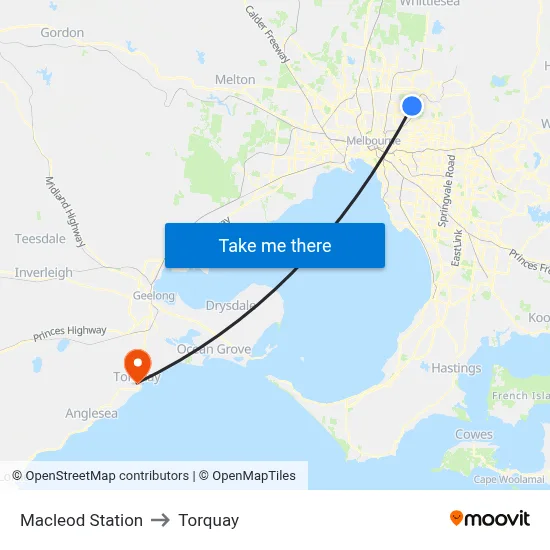 Macleod Station to Torquay map