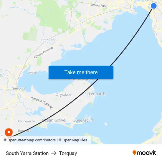South Yarra Station to Torquay map