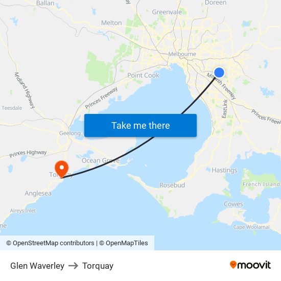 Glen Waverley to Torquay map