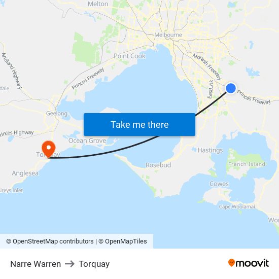 Narre Warren to Torquay map