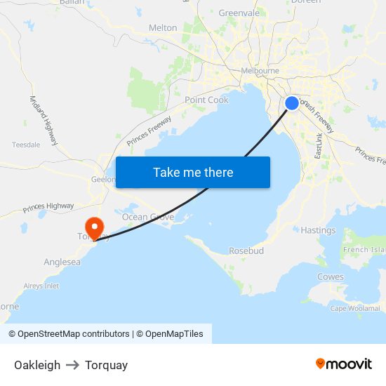 Oakleigh to Torquay map