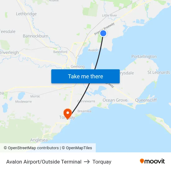 Avalon Airport/Outside Terminal to Torquay map