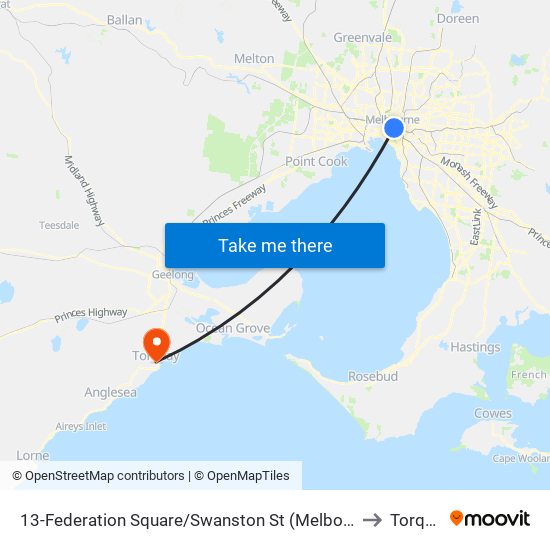 13-Federation Square/Swanston St (Melbourne City) to Torquay map