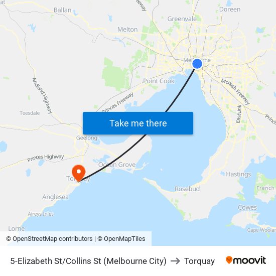 5-Elizabeth St/Collins St (Melbourne City) to Torquay map