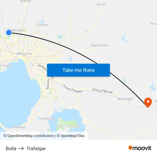 Bulla to Trafalgar map
