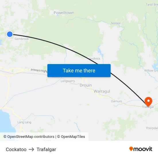 Cockatoo to Trafalgar map