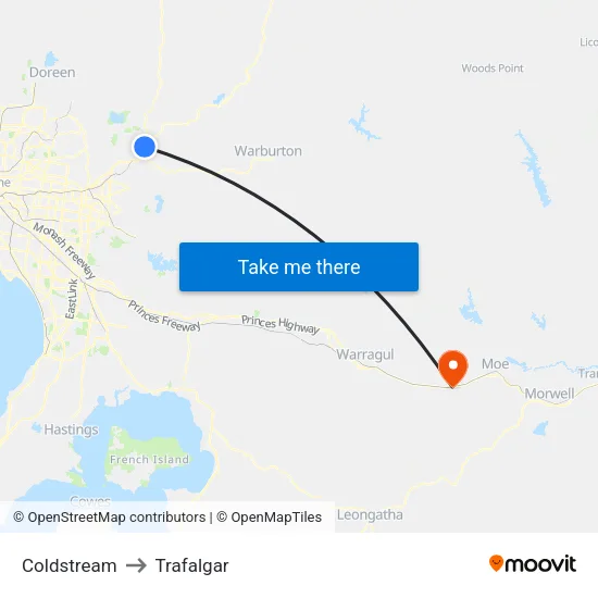 Coldstream to Trafalgar map