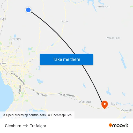 Glenburn to Trafalgar map