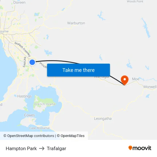 Hampton Park to Trafalgar map