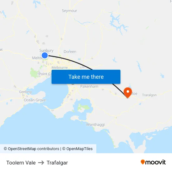 Toolern Vale to Trafalgar map